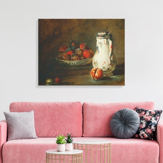 Jean-Baptiste Simeon Chardin - Eine Schüssel Pflau Leinwanddruck (Insitu (Wohnzimmer))