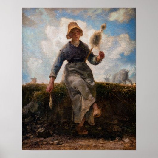 Jean-Francois Millet - Das Spinnermädchen Poster (Vorne)