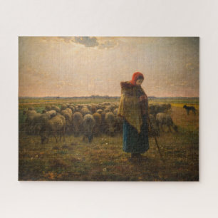 Jean-Francois Millet - Hirdess and Flock 1863 Puzzle