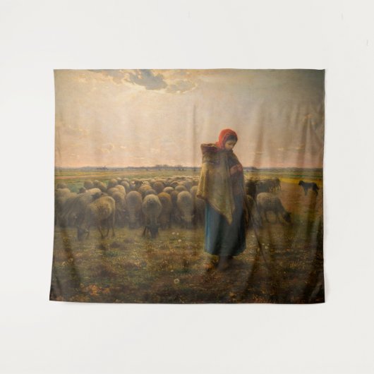 Jean-Francois Millet - Hirdess and Flock 1863 Wandteppich (Vorderseite (Horizontal))