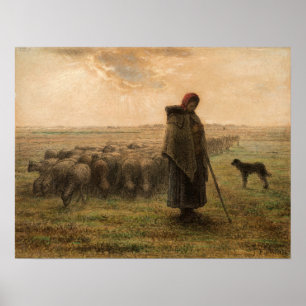 Jean-Francois Millet - Hirdess and Flock 1865 Poster