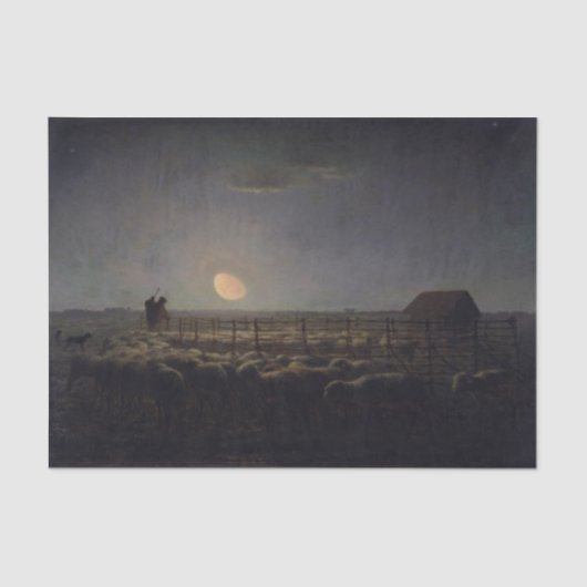 Jean-Francois Millet - Sheepfold, Mondlicht 1860 Seidenpapier (Vorderseite)