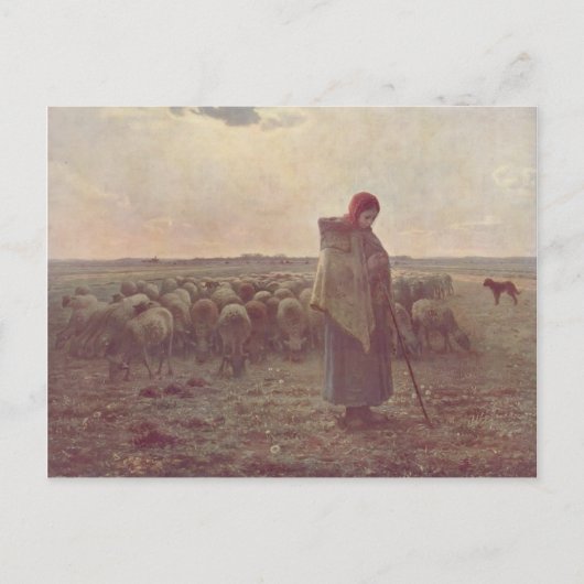 Jean-Francois Millet-Shepherdess Postkarte (Vorderseite)