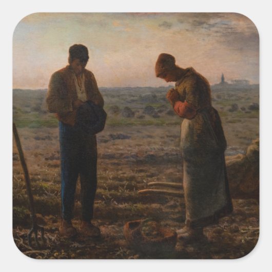 Jean-Francois Millet - The Angelus Quadratischer Aufkleber (Vorderseite)