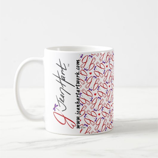 Jean-Hirsch-Grafiklogos und -herzen Kaffeetasse (Links)