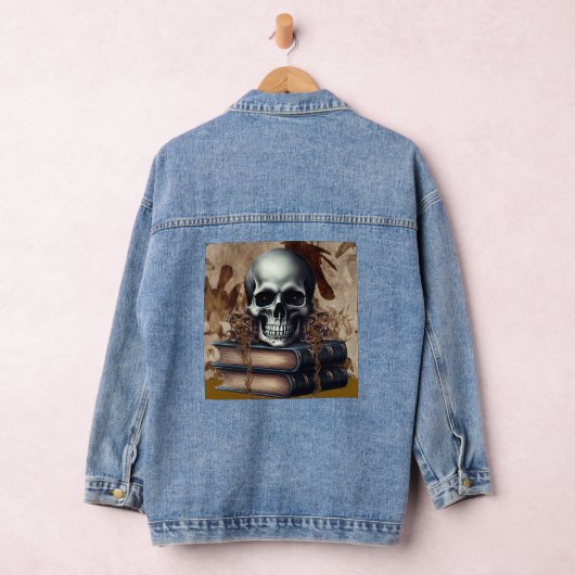 Jean Jacket mit Skeleton & Books Gothic Jeansjacke (Hangar)