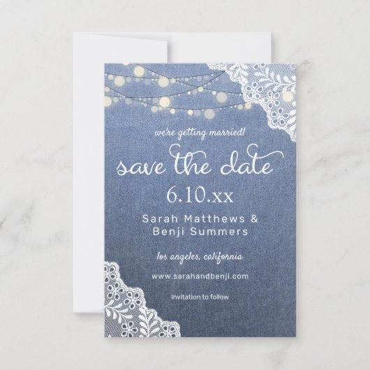 Jean Lace & String Lights Save The Date (Vorderseite)