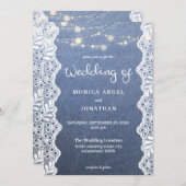 Jean Lace & String Lights Wedding Einladung (Vorne/Hinten)