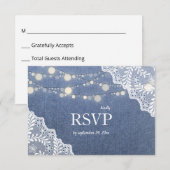 Jean, Lace & String Lights Wedding no Meal 2 RSVP Karte (Vorne/Hinten)