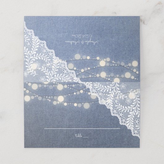 Jean, Lace & String Lights Wedding Platzkarte (Außenseite Aufgefaltet)