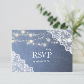 Jean Lace & String Lights Wedding w/Meal RSVP Karte (Stehend Vorderseite)