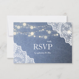 Jean Lace & String Lights Wedding w/Meal RSVP Karte