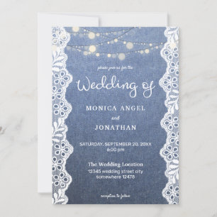 Jean-Lace- und Lichterketten-Hochzeit Einladung