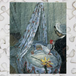 Jean Monet von Claude Monet in Seiner Wiege Puzzle<br><div class="desc">Jean Monet in Seiner Wiege (1867) von Claude Monet ist ein Vintager Impressionismus feine Art Familienportrait Gemälde. Der Sohn des Künstlers als Baby, das in seiner Wiege schläft. Seine Mutter oder sein Kindermädchen sieht ihn an, während er im Kinderzimmer in seiner Bassinette schläft. Über den Künstler: Claude Monet (1840-1926) war...</div>