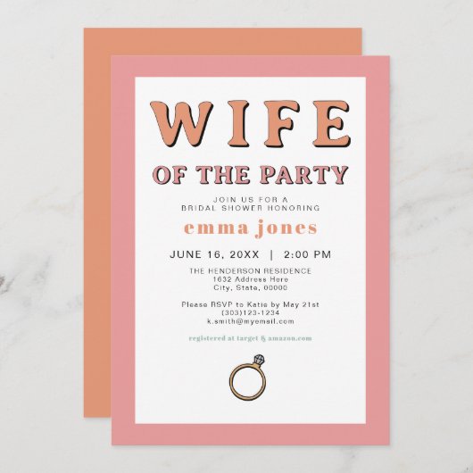 JEAN Retro Ehefrau des Party-Blase-Brautparty Einladung (Vorne/Hinten)