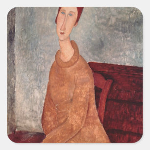 Jeanne Hebuterne in a Yellow Jumper, 1918-19 Quadratischer Aufkleber