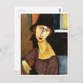 Jeanne Hebuterne mit Hut und Necklace, Modigliani Postkarte (Vorne/Hinten)