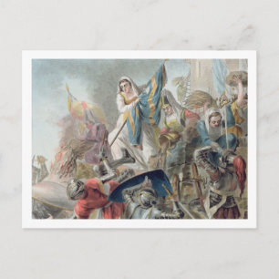 Jeanne Laisne hebt einen Standard gegen die Männer Postkarte