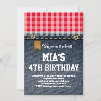 Jeans, Cowgirl, Western Geburtstag Einladung