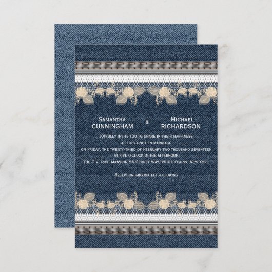 Jeans-Denim-Stil Einladung (Vorne/Hinten)