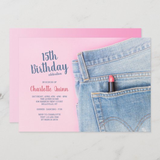 Jeans Forever Birthday Party Einladung (Vorne/Hinten)