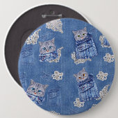 Jeans, Kätzchen, Spitzen und Spitzen aus Denim-Tas Button (Vorne & Hinten)