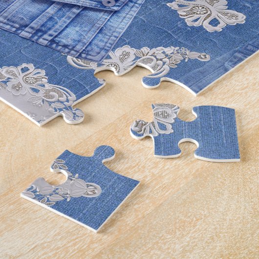 Jeans, Kätzchen, Spitzen und Spitzen aus Denim-Tas Puzzle (Seite)