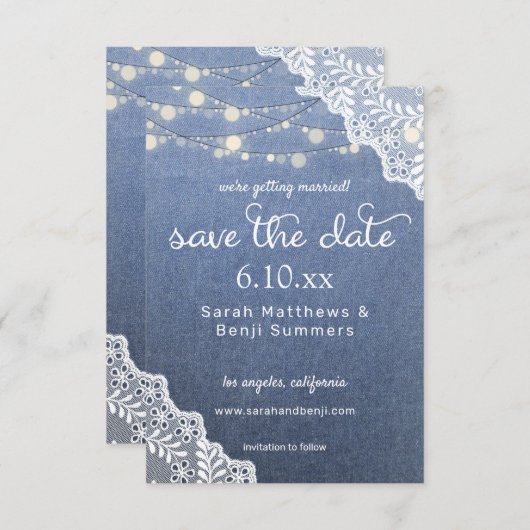 Jeans Lace & String Lights Save the Date V2 (Vorne/Hinten)