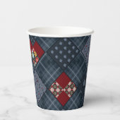 Jeans-Patchwork, Patchwork, Textil, blaues Muster Pappbecher (Rückseite)
