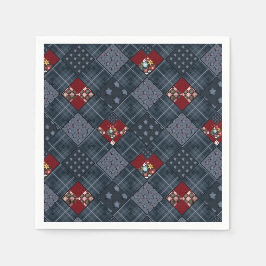 Jeans-Patchwork, Patchwork, Textil, blaues Muster Serviette (Vorderseite)