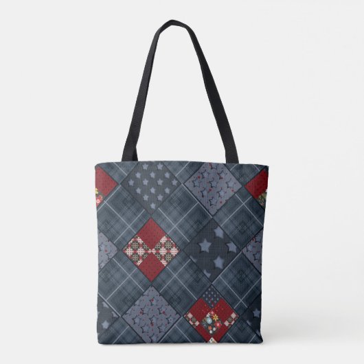 Jeans-Patchwork, Patchwork, Textil, blaues Muster Tasche (Rückseite)