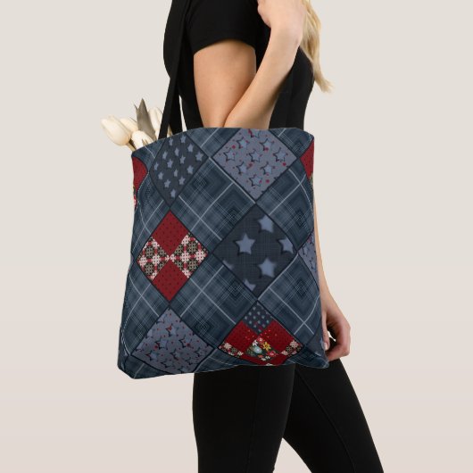 Jeans-Patchwork, Patchwork, Textil, blaues Muster Tasche (Von Nahem)