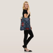 Jeans-Patchwork, Patchwork, Textil, blaues Muster Tasche (Am Model)