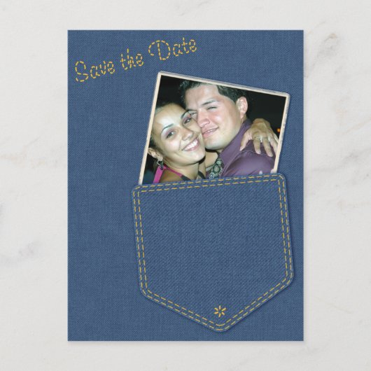 Jeans Pocket Denim Save the Date Postcard Ankündigungspostkarte (Vorderseite)