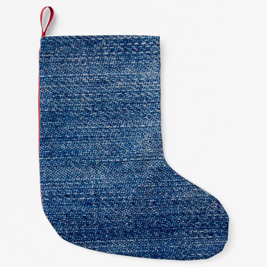 Jeans Stoff denim Struktur blau Kleiner Weihnachtsstrumpf (Vorderseite)