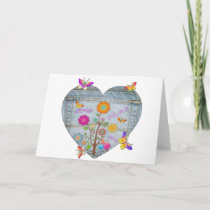 Jeans Tasche Herz Blumen Schmetterlinge Urlaub Aut Feiertagskarte