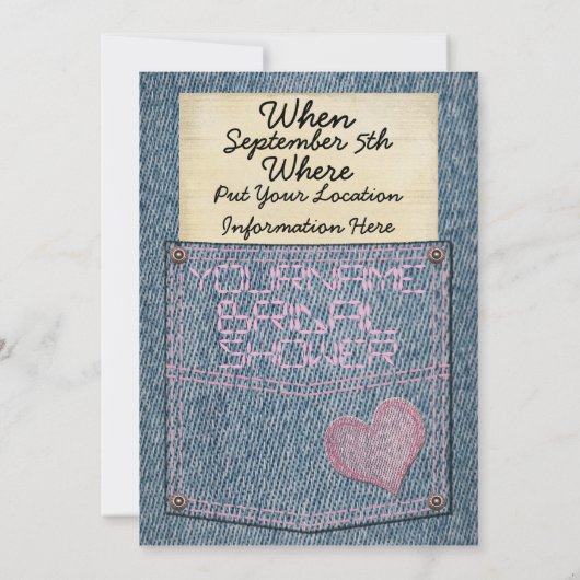 Jeans-Taschen-Brautparty-Einladungen Einladung (Rückseite)