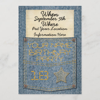 Jeans-Taschen-Geburtstags-Party Einladungen