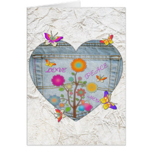 Jeans Taschen Herz Blumen Schmetterlinge Karte