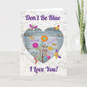 Jeans Taschen Herz Blumen Schmetterlinge Karte
