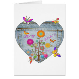 Jeans Taschen Herz Blumen Schmetterlinge Karte