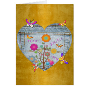 Jeans Taschen Herz Blumen Schmetterlinge Karte