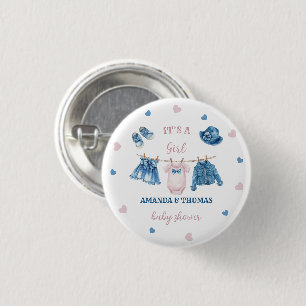 Jeans-Themen-Mädchen-Baby-Party Button