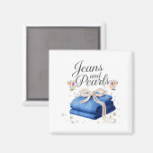 Jeans und Perlen stilvolle Denim-Mode Schleife Dam Magnet (Vorderseite/Rückseite)