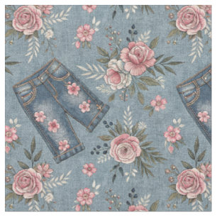 Jeans und rosa Blumen - Florales Designmuster Stoff