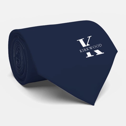 Jeansblau | Elegantes Monogramm + Name Krawatte (Gerollt)