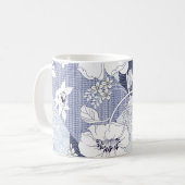 Jeansblumen-Patchwork, nahtloses Muster. Kaffeetasse (Vorderseite Links)