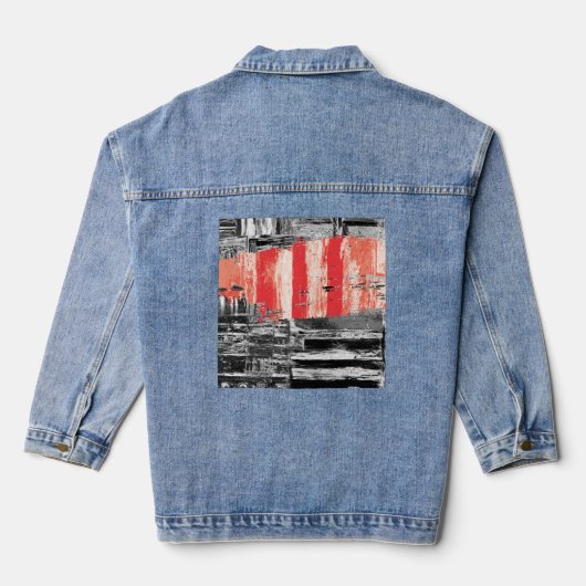 Jeansjacke – abstraktes Design mit rotem Puls (Rückseite)
