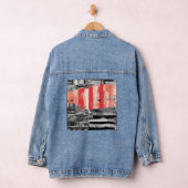 Jeansjacke – abstraktes Design mit rotem Puls (Hangar)
