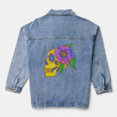 Jeansjacke mit abstraktem Totenkopf und Blumenkuns (Rückseite)